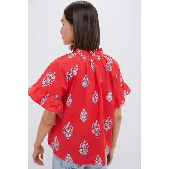 TUCKERNUCK BEACH Scarlet Bouquet Blockprint Cassis Top Size XS NWT - Picture 2 of 7